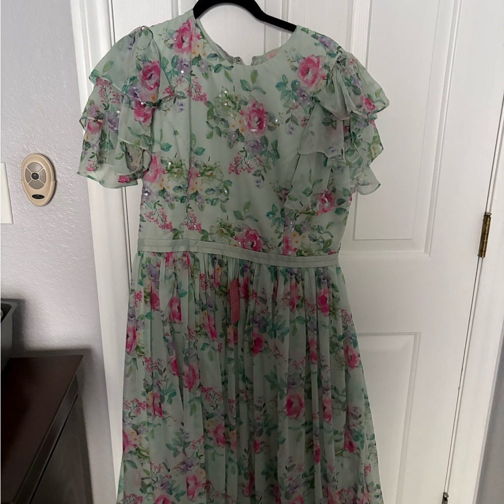 Elegant Floral Ivy City Co Dress in Green and Pink
